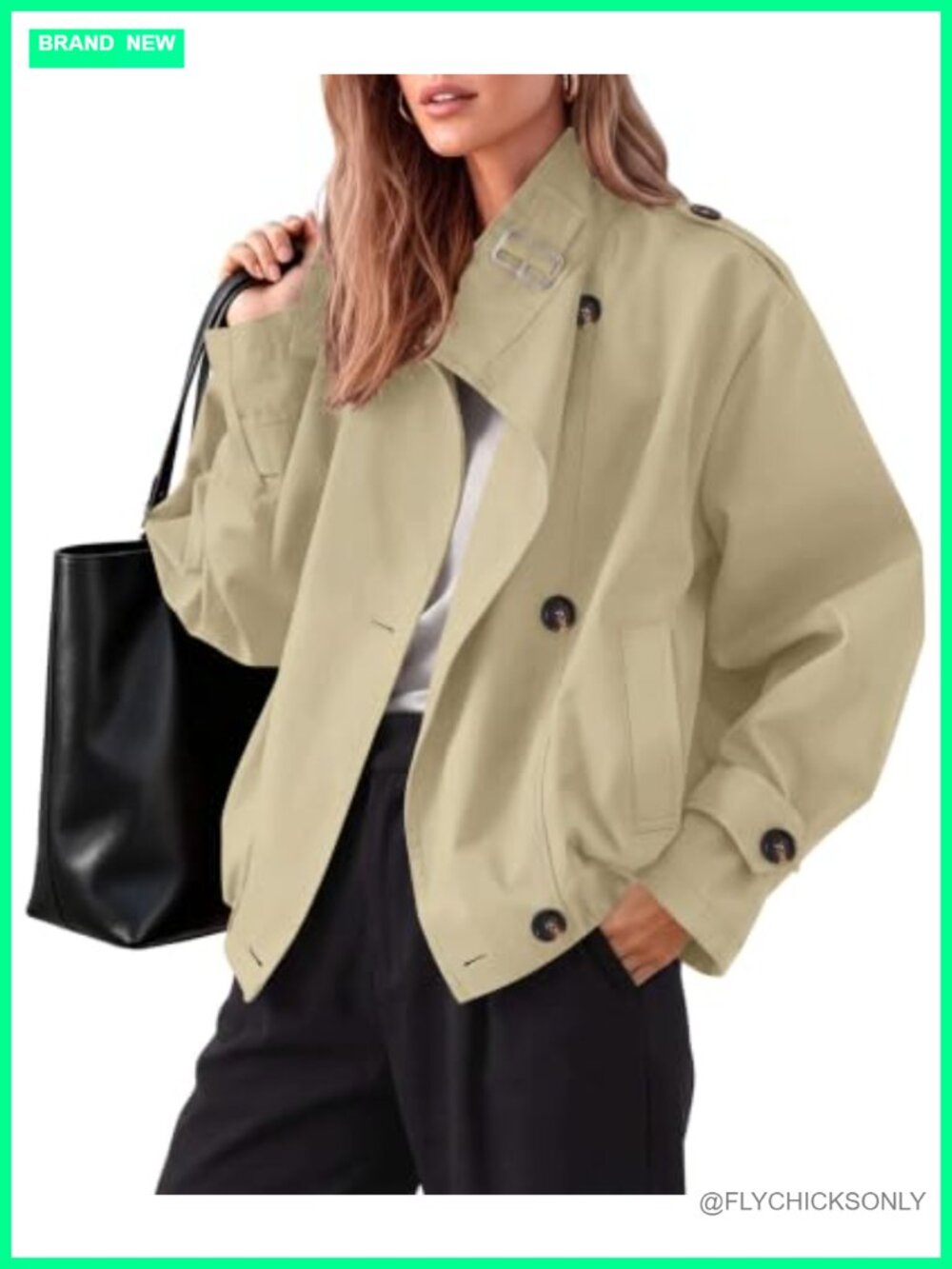 Women's Funnel Neck Cropped Trench Jacket with Side Pockets